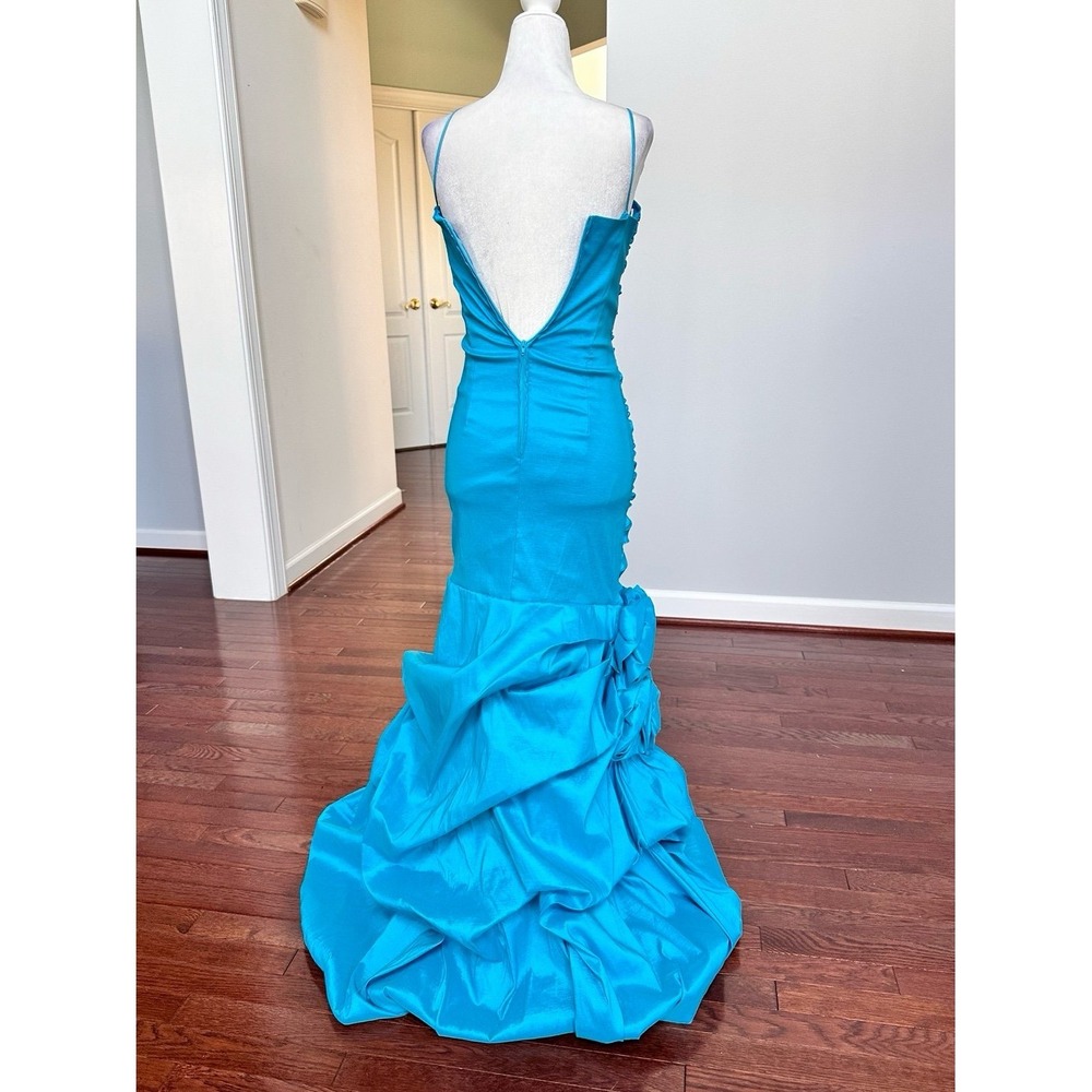 Vintage Let's Fashion Blue Layered Rouched Mermaid Gown Formal Dress Size XS - Picture 9 of 11